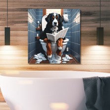 Gaagart Tekli Kare Kanvas Banyo Tablosu Gazete Okuyan Bernese Mountain