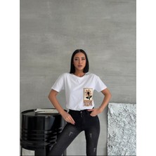 Butik Serdivan Punch Cep Kalp Kadın V Yaka T-Shirt %100PAMUK