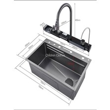 Almaya Tools Dijital Ekranlı  Şelale Evyesi, 304 Paslanmaz 75*45 Evye, Bardak Yıkamalı Dört Tuşlu