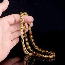 Tesbih Sepetim Zirkon Set Gümüş Püsküllü Çöp Fosilli Damla Kehribar Tesbih