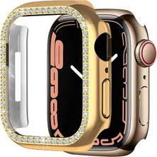 Megafox Teknoloji Rose Gold Apple Watch 40 mm Uyumlu Kasa Koruyucu Taşlı Renkli Sert Pc 360 Tam Koruma Ekran Koruyucu Gard