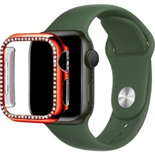 Megafox Teknoloji Kırmızı Apple Watch 42 mm Uyumlu Kasa Koruyucu Taşlı Renkli Sert Pc 360 Tam Koruma Ekran Koruyucu Gard