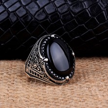 Takı925 925 Ayar Gümüş Oval Onix Taşlı Erkek Yüzük