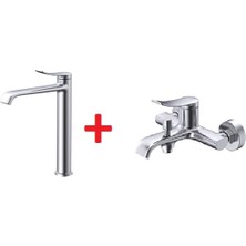 Creavit LU6500+LU2500 Lua Tezgah Üstü Uzun Lavabo ve Banyo Bataryası Seti 