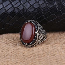 Takı925 925 Ayar Gümüş Oval Akik Taşlı Erkek Yüzük