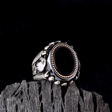 Takı925 925 Ayar Gümüş Kartal Motifli Çember Onix Taşlı Erkek Yüzük