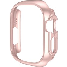 Megafox Teknoloji Rose Gold Apple Watch Ultra 49 mm Uyumlu Sert Plastik 360 Tam Koruma Kasa Koruyucu + Temperli Cam Gard