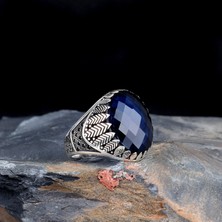 Takı925 925 Ayar Gümüş Mavi Zirkon Taşlı Oval Model Erkek Yüzük