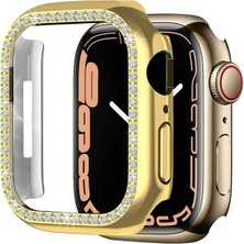 Megafox Teknoloji Gold Apple Watch 40 mm Uyumlu Kasa Koruyucu Taşlı Renkli Sert Pc 360 Tam Koruma Ekran Koruyucu Gard