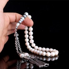 Tesbih Sepetim 925 Ayar Gümüş Püsküllü 10 mm Nakkaş Imameli Inci Taşı Tesbih