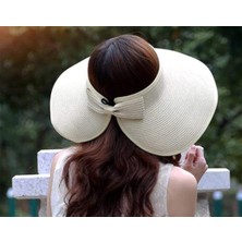 Shopiolog Kadın Geniş Siperli Uv Korumalı Fiyonklu Hasır Vizör Şapka