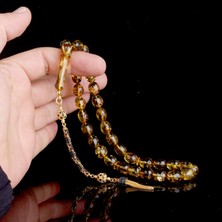 Tesbih Sepetim Zirkon Set Gümüş Püsküllü Çöp Fosilli Damla Kehribar Tesbih