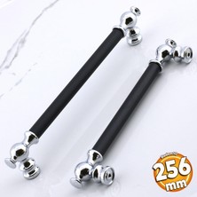 Badem10 Arya 256 mm Krom Siyah Metal Mobilya Mutfak Çekmece Kapak Kulbu Dolap Dolabı Kulpları Kulpu 256 mm