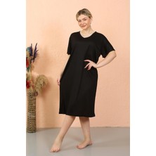 Akbeniz Kadın Kısa Kol Diz Altı Over Size Siyah Ev Elbisesi - Geceliği 93410