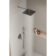 Aqua Bagno Mega Kare Tepe Duşu 30 x 30 Cm. Duvardan Duş Kolu 42,5 Cm. Paslanmaz Krom - 2 Parça Set