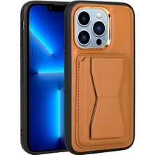 Megafox Teknoloji Apple iPhone 13 Pro Uyumlu Kılıf Kartlıklı Standlı Pu Deri Memo Kapak, Kahve Açık