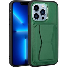 Megafox Teknoloji Apple iPhone 13 Pro Uyumlu Kılıf Kartlıklı Standlı Pu Deri Memo Kapak, Koyu Yeşil