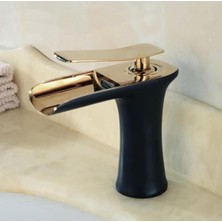 Boheme Fleko Şelale Siyah-Altın Lavabo Bataryası