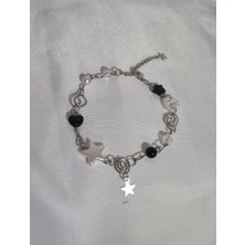 Crosswonder Blacksilver Spiral ve Yıldız Charm Akrilik Boncuklar Y2K BILEKLIK