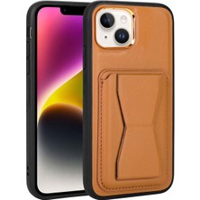 Megafox Teknoloji Apple iPhone 14 Uyumlu Kılıf Kartlıklı Standlı Pu Deri Memo Kapak, Kahve Açık