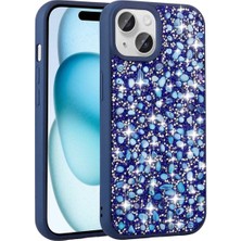 Megafox Teknoloji Apple iPhone 15 Uyumlu Kılıf Parlak Taşlı Tasarım Linea Kapak, Lacivert