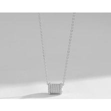 Stainless Tam Tur Zirkon Taşlı Çelik  Kolye