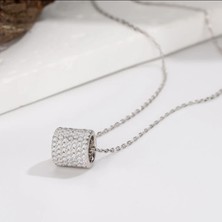 Stainless Tam Tur Zirkon Taşlı Çelik  Kolye