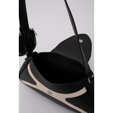 Fv Store Shaka Siyah/krem SHK96 Suni Deri Tek Bölmeli Cüzdanlı Kol ve Omuz Çantası U:18 E:32 G:8 cm