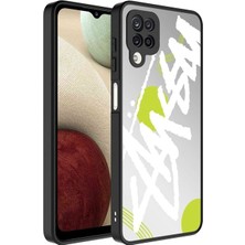 Megafox Teknoloji Samsung Galaxy A12 Uyumlu Kılıf Aynalı Desenli Kamera Korumalı Parlak Mirror Kapak, Yazı