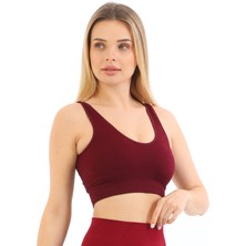 Ever Chic Yeni Sezon Ince Askılı Pedli Fitilli  Toparlayıcı Crop Büstiyer Kırmızı