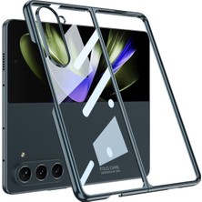 Megafox Teknoloji Samsung Galaxy Z Fold 5 Uyumlu Kılıf Full Camlı Kıpta Kapak, Gümüş Yeşili