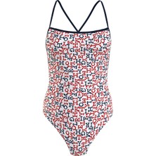 Tommy Hilfiger Lacivert - Beyaz - Kırmızı Kadın Mayo Straıght Neck One Pı, 0k4 UW0UW0526
