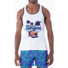 Miami Beach Dijital Baskılı Nefes Alan Clima Control Kumaş Erkek Askılı Plaj T-Shirt Atlet - Mb0387
