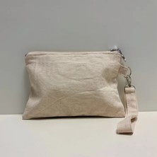 Uretti Çiçek Desenli  El Boyama Kadın Clutch - Krem