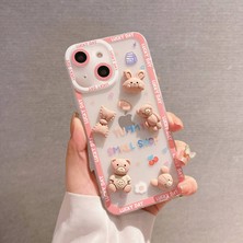 Zebana Apple iPhone 15 Plus Uyumlu Kılıf Zebana Bear And Rabbit Silikon Kılıf Pembe