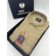 Laroucci Erkek Yeşil Slim Fit Keten Uzun Kol Hediye Kutulu Gömlek