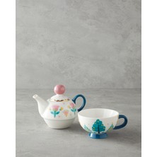 English Home Love Warm New Bone China Demlikli Kupa Yeşil-Pembe