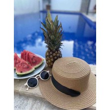 Shopiolog Fularlı Gondol Hasır Şapka Ütülenebilir Plaj Seyahat Tatil Parti, Günlük, Seyahat
