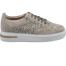 Bej %100 Deri Spor Dikişli Taban Sneaker Ayakkabı