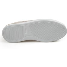 Bej %100 Deri Spor Dikişli Taban Sneaker Ayakkabı
