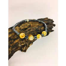 Ayre Style Sitrin Doğal Taş Bileklik - Sitrin (8mm) Hematit Esnek Minimal Bileklik