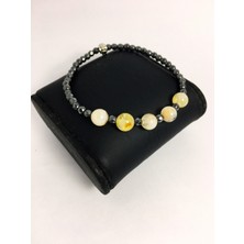 Ayre Style Sitrin Doğal Taş Bileklik - Sitrin (8mm) Hematit Esnek Minimal Bileklik
