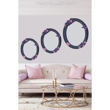 Ay Dizayn Dekoratif Çiçek ve Kelebekli Polyester Üçlü Ayna