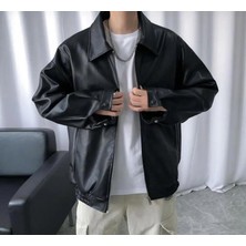 Mero Life Streetwear Siyah Oversize Rahat Kesim Deri Ceket