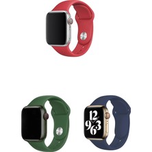 Mobicas Apple Watch 3 4 5 6 7 8 9 Se Ultra 2 Uyumlu 42-44-45-49MM Klasik Silikon Kordon 3'lü Set Lacivert, Yeşil, Kırmızı