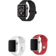 Mobicas Apple Watch 3 4 5 6 7 8 9 Se Uyumlu 38-40-41MM Klasik Silikon Kordon 3'lü Set Siyah, Beyaz, Kırmızı