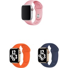 Mobicas Apple Watch 3 4 5 6 7 8 9 Se Uyumlu 38-40-41MM Klasik Silikon Kordon 3'lü Set Lacivert, Pembe, Turuncu