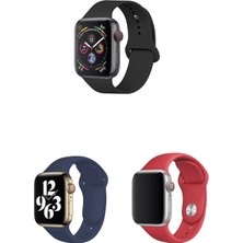 Mobicas Apple Watch 3 4 5 6 7 8 9 Se Uyumlu 38-40-41MM Klasik Silikon Kordon 3'lü Set Siyah, Lacivert, Kırmızı