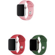Mobicas Apple Watch Ultra Uyumlu 49MM Klasik Silikon Kordon 3'lü Set Yeşil, Kırmızı, Pembe