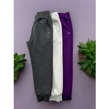 Dgk Collection Yüksek Baskılı 3 Lü Kız Erkek Çocuk Eşofman Altı Antrasit Ekru Mor